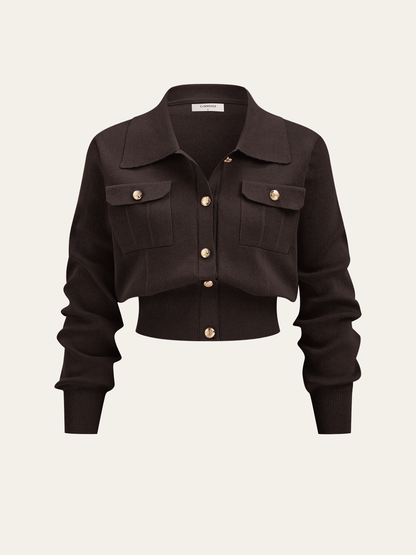 Metallknopf-Geschlossener Cardigan und Midi-Rock Set