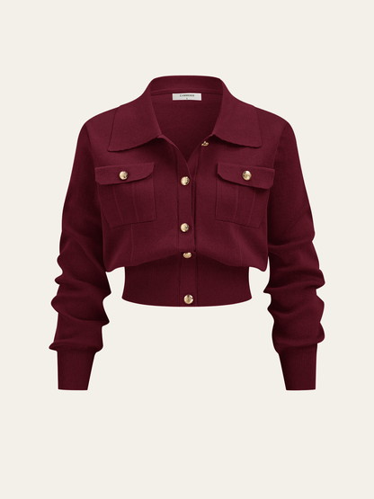 Metallknopf-Geschlossener Cardigan und Midi-Rock Set