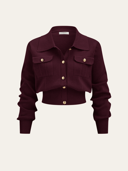 Metallknopf-Geschlossener Cardigan und Midi-Rock Set