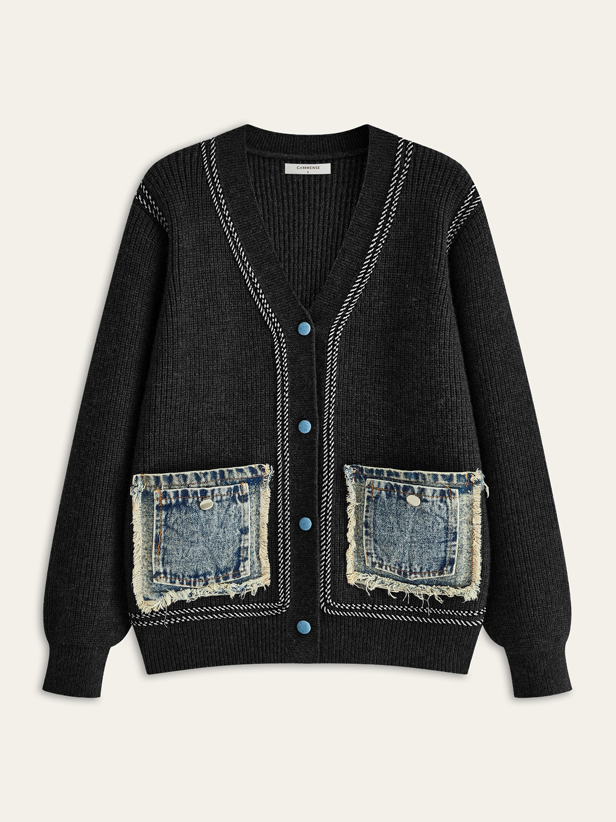 Kontrastbesatz Denim-Panel Cardigan