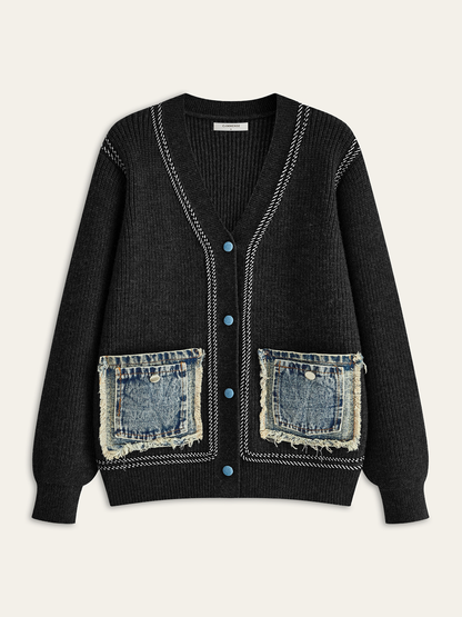 Kontrastbesatz Denim-Panel Cardigan