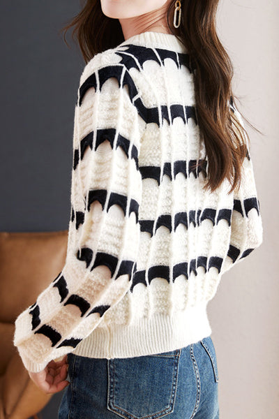 Modischer Farbblock gestreifter Strickcardigan