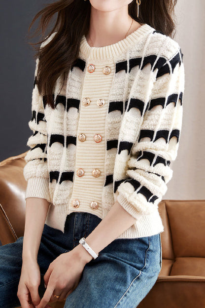 Modischer Farbblock gestreifter Strickcardigan