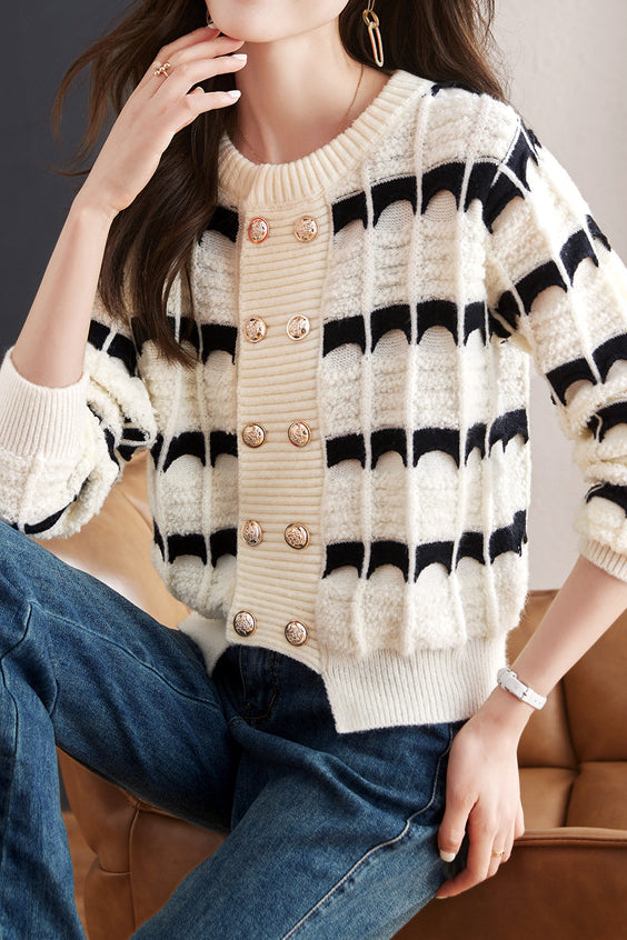 Modischer Farbblock gestreifter Strickcardigan