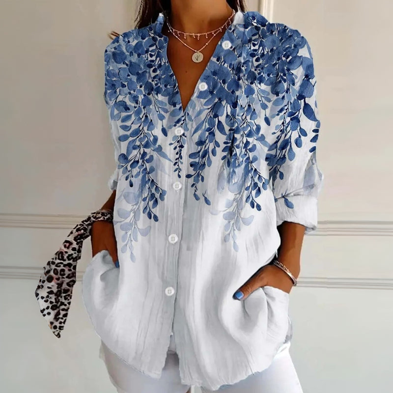 Embrie™ - Vintage Floral Leaf Print Bluse
