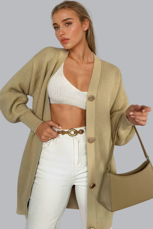 Linea – Oversized Rippstrick-Cardigan mit V-Ausschnitt