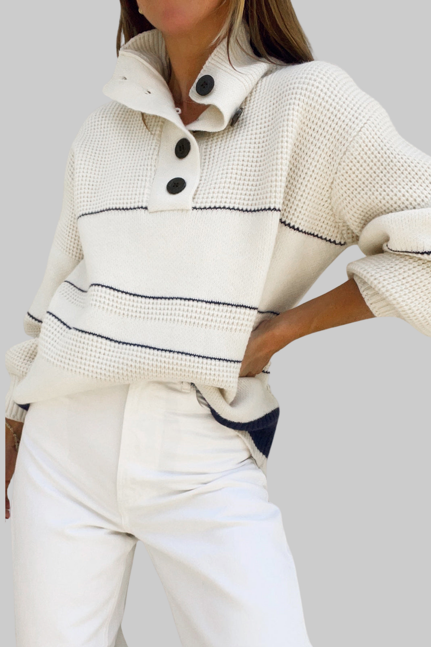 Offene Kragenpullover mit Knöpfen