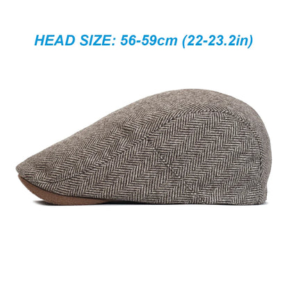 Chester Herringbone Newsboy Cap – Dicke und warme Vintage-Flachkappe mit gestreiftem Muster, verstellbar im Gatsby-Stil für Winterbekleidung
