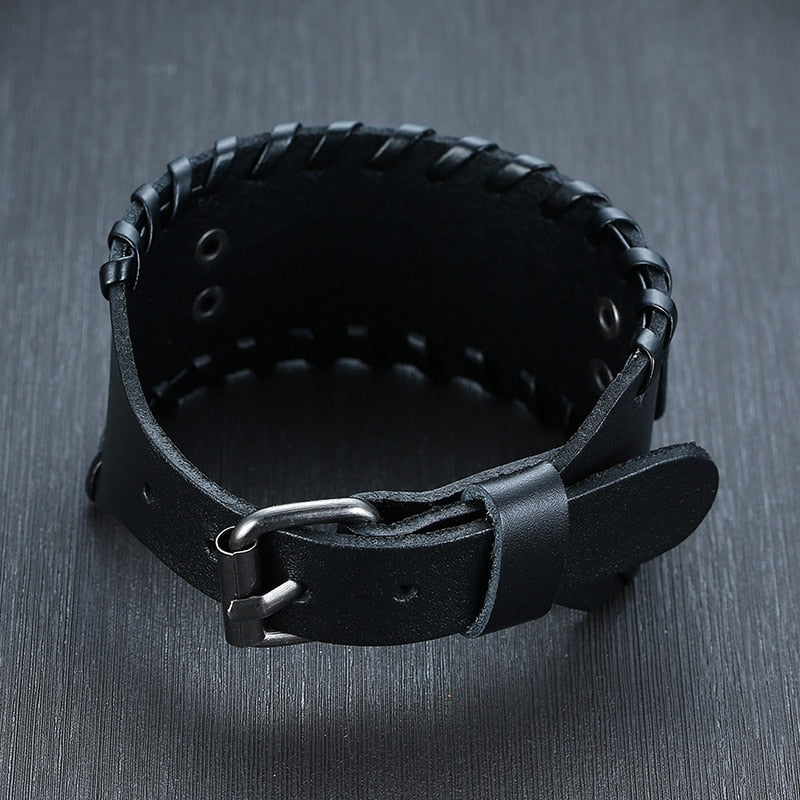 Viking Leder Wickelarmband für Männer - Rock Punk Kompassanhänger, verstellbare Länge Handgelenkschmuck
