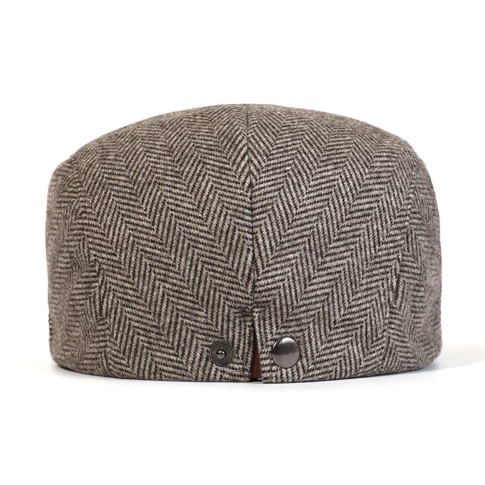 Chester Herringbone Newsboy Cap – Dicke und warme Vintage-Flachkappe mit gestreiftem Muster, verstellbar im Gatsby-Stil für Winterbekleidung