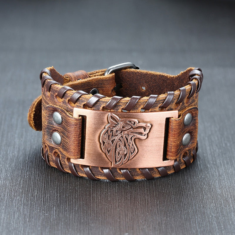 Viking Leder Wickelarmband für Männer - Rock Punk Kompassanhänger, verstellbare Länge Handgelenkschmuck