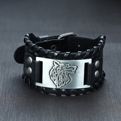 Viking Leder Wickelarmband für Männer - Rock Punk Kompassanhänger, verstellbare Länge Handgelenkschmuck