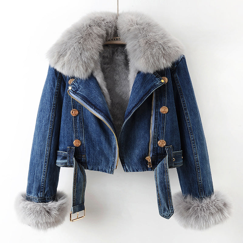 Margaux Luxe Futter Fox Fur Denim Mantel
