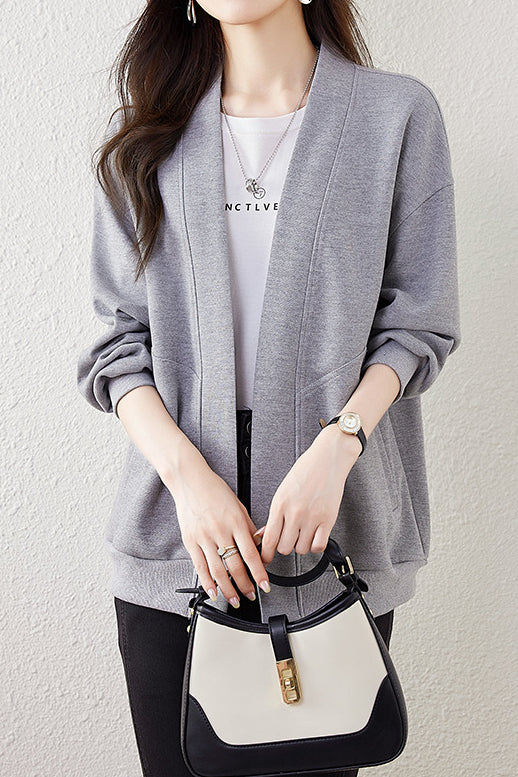 Boyfriend Style Lockere V-Ausschnitt Cardigan Sweatshirt