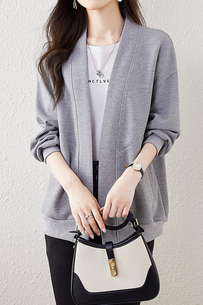 Boyfriend Style Lockere V-Ausschnitt Cardigan Sweatshirt