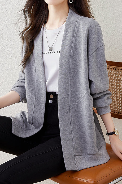 Boyfriend Style Lockere V-Ausschnitt Cardigan Sweatshirt