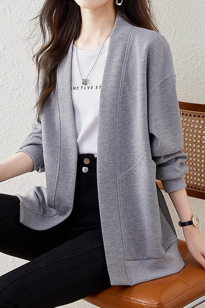 Boyfriend Style Lockere V-Ausschnitt Cardigan Sweatshirt