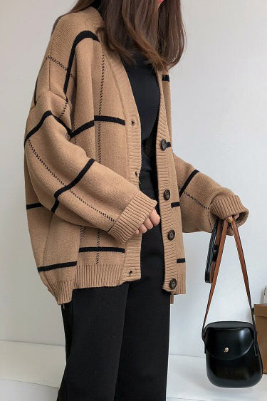 Vintage Plaid Übergroßer Strickcardigan