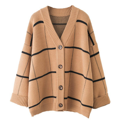 Vintage Plaid Übergroßer Strickcardigan