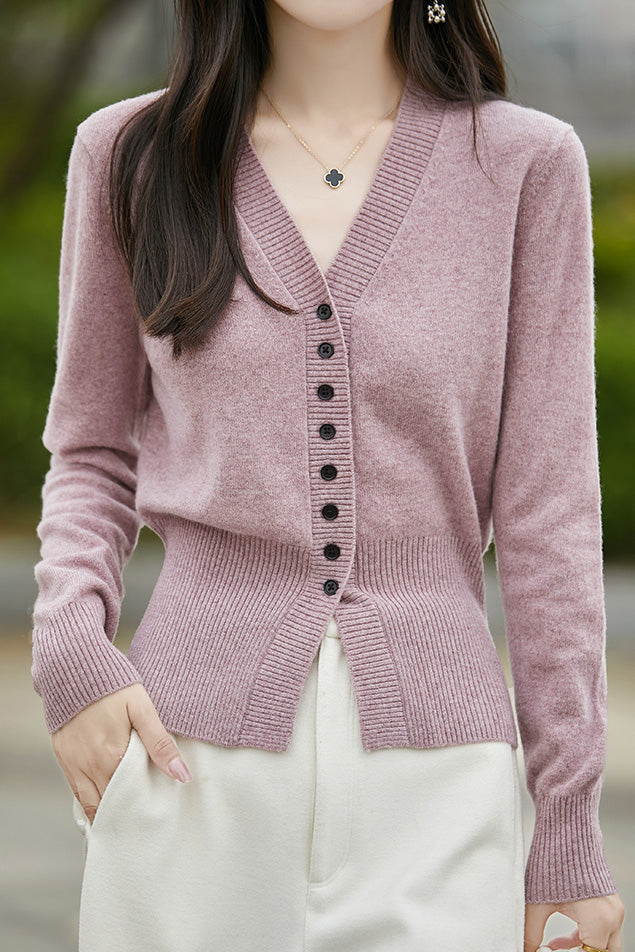 Früher Herbst sanfter V-Ausschnitt Strickcardigan