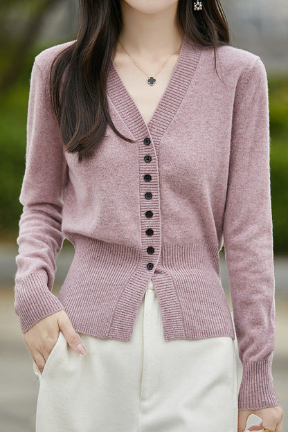 Früher Herbst sanfter V-Ausschnitt Strickcardigan