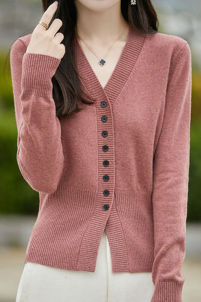 Früher Herbst sanfter V-Ausschnitt Strickcardigan