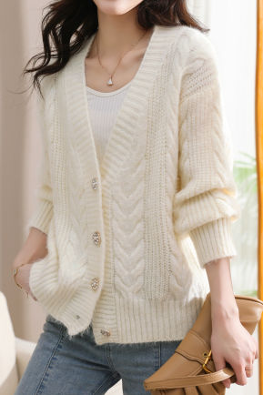 Exquisiter lockerer Strickcardigan für Dates