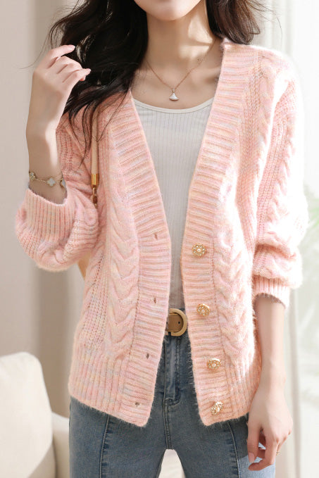 Exquisiter lockerer Strickcardigan für Dates