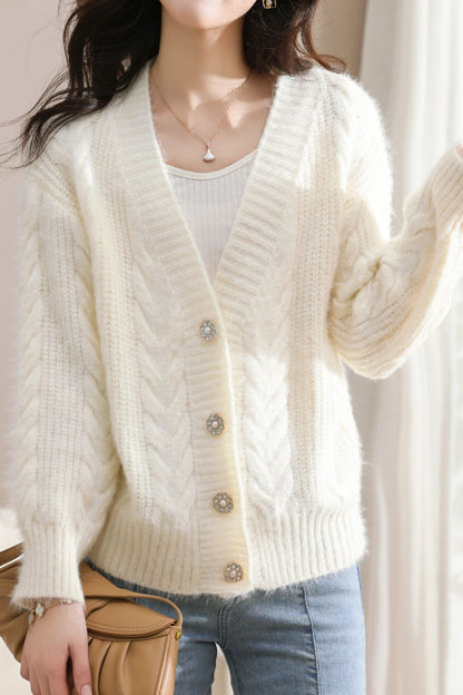 Exquisiter lockerer Strickcardigan für Dates