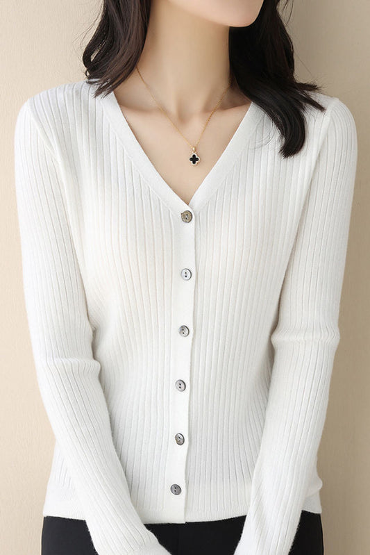 Lässiger V-Ausschnitt Strickcardigan mit einreihigen Knöpfen