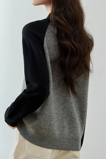 Lässiger Pendler Farbblock Patchwork Strickcardigan