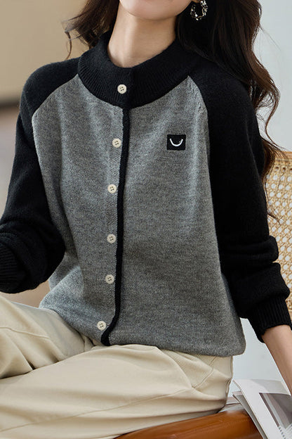 Lässiger Pendler Farbblock Patchwork Strickcardigan