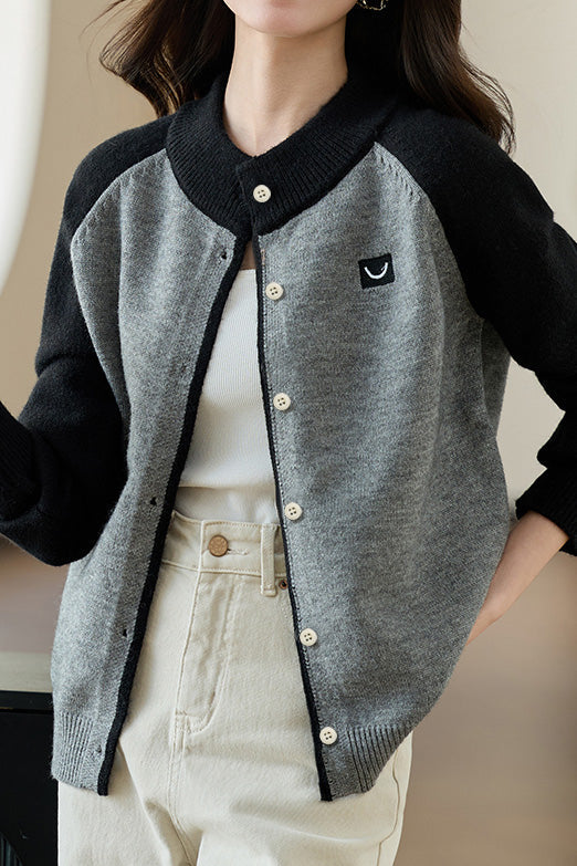 Lässiger Pendler Farbblock Patchwork Strickcardigan