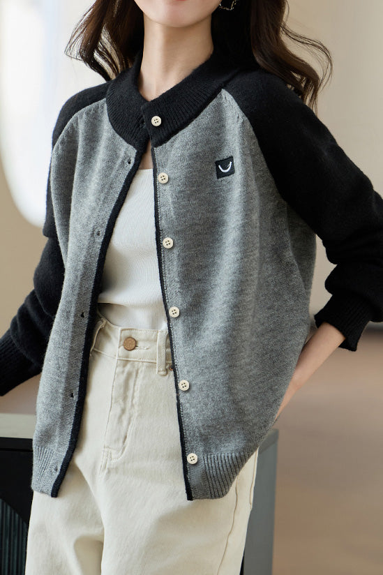 Lässiger Pendler Farbblock Patchwork Strickcardigan