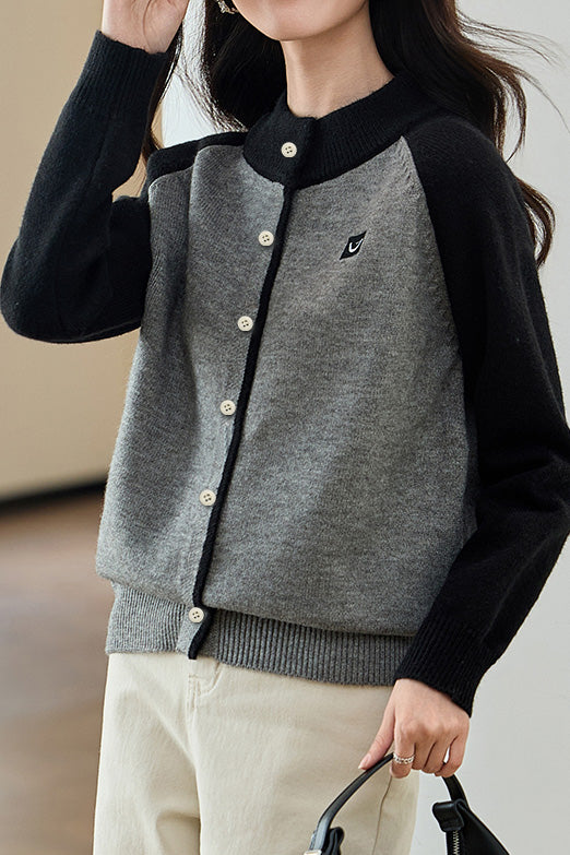 Lässiger Pendler Farbblock Patchwork Strickcardigan