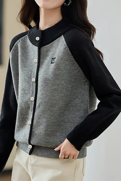 Lässiger Pendler Farbblock Patchwork Strickcardigan