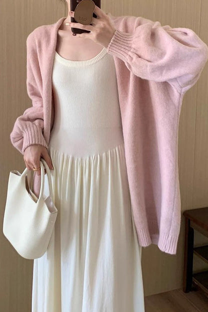 Lässiger, lockerer, mittellanger Strickcardigan