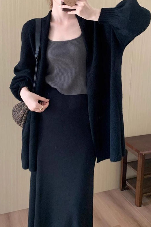 Lässiger, lockerer, mittellanger Strickcardigan