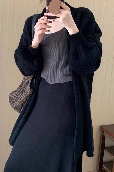 Lässiger, lockerer, mittellanger Strickcardigan