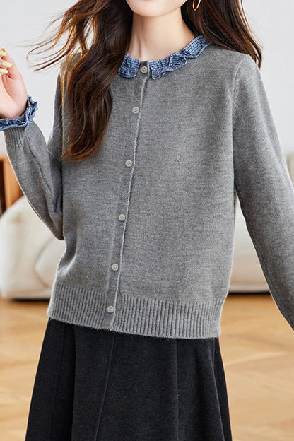 Eleganter Farbblock Strick-Cardigan