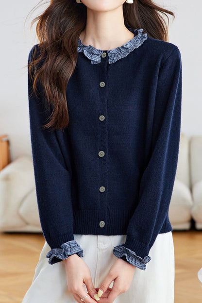 Eleganter Farbblock Strick-Cardigan