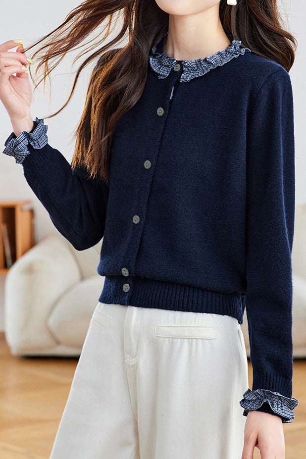 Eleganter Farbblock Strick-Cardigan