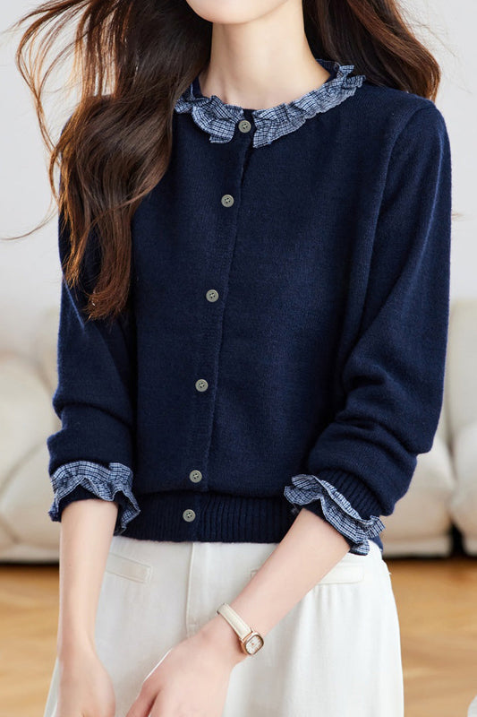 Eleganter Farbblock Strick-Cardigan