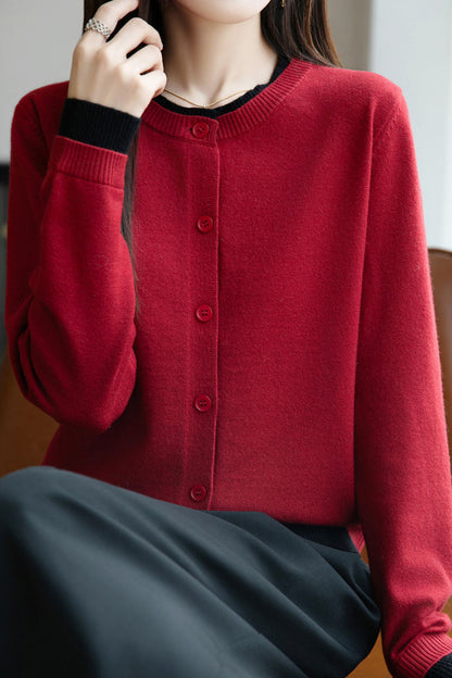 Lässiger Rundhals-Fake-Zweiteiler mit Paneelen Cardigan