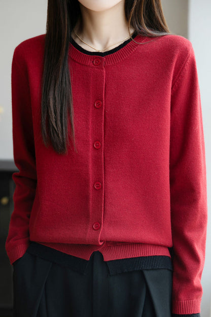 Lässiger Rundhals-Fake-Zweiteiler mit Paneelen Cardigan