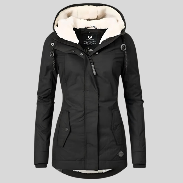 Eleanor | Wasserdichte lange Jacke mit Kapuze und Futter