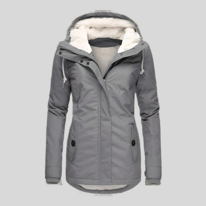 Eleanor | Wasserdichte lange Jacke mit Kapuze und Futter