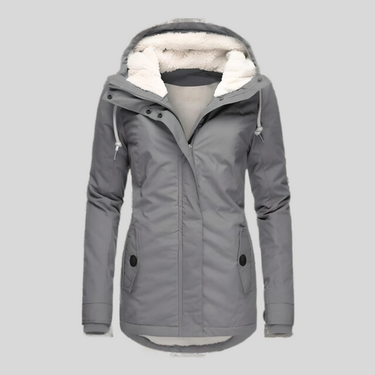 Eleanor | Wasserdichte lange Jacke mit Kapuze und Futter