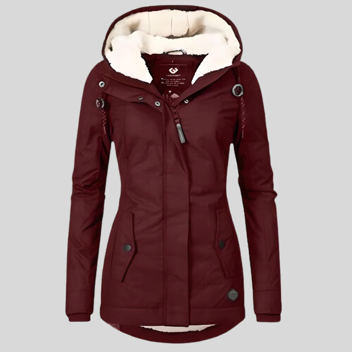 Eleanor | Wasserdichte lange Jacke mit Kapuze und Futter