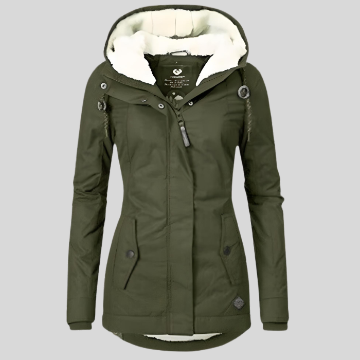 Eleanor | Wasserdichte lange Jacke mit Kapuze und Futter